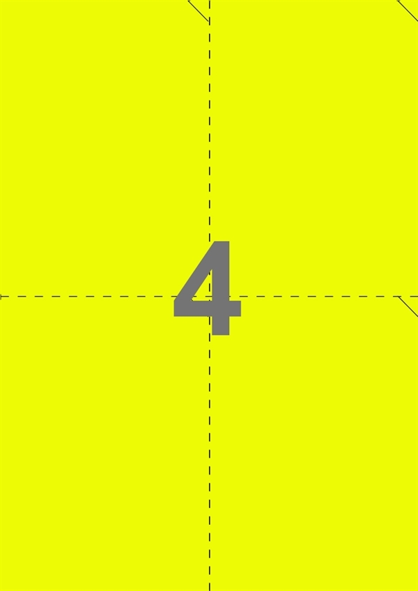 A4-etiketter, 4 stansade etiketter/ark, 105,0 x 147,6 mm, gul neon, 100 ark